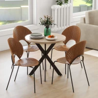 HOMCOM 29" Dining Table, Contemporary Round Kitchen Table with Steel Legs, Brown(m-8)