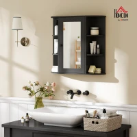 HOMCOM Mirrored Bathroom Wall Cabinet Wall Mounted Medicine Cabinet with Door & Shelves, Black(m-1)