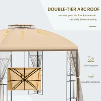 Outsunny 10' x 10' Patio Gazebo with Corner Shelves, Double Roof Outdoor Gazebo Canopy Shelter with Removable Mesh Netting, for Garden, Lawn, Backyard and Deck, Beige(m-4)