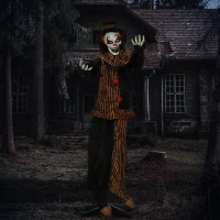 Outsunny 5.6' Life Size Clown Outdoor Halloween Decoration Animatronic, Animated Prop w/ Light Up Eyes(m-1)
