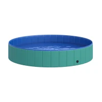 PawHut Foldable Pet Swimming Pool, Portable Dog Bathing Tub, 12" x 63" Plastic Large Dog Pool for Outdoor Dogs and Cats, Green(m-1)