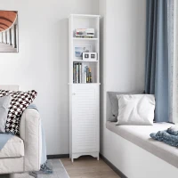 HOMCOM Tall Bathroom Storage Cabinet, Freestanding Linen Tower with 3-Tier Open Adjustable Shelf, White(m-6)