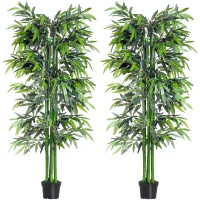 Outsunny Set of 2 6FT Artificial Bamboo Tree Fake Decorative Plant with Nursery Pot for Indoor Outdoor Décor(m-11)