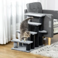 PawHut Cat Stairs for Bed, Couch 4 Steps, Small Cat Tree for Indoor Cats with Scratching Posts Toy Ball, 23.5" x 16" x 25"(m-8)