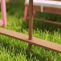 Qaba Kids Picnic Table Set with Foldable Umbrella, Removable Cushions & Boxes, Flamingo Theme, Pink(m-9)