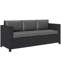 Outsunny Deluxe 3 Seat Rattan Wicker Sofa Garden Outdoor Patio Furniture with Cushion, Grey(m-11)