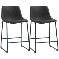 HOMCOM Counter Height Bar Stools Set of 2, Vintage PU Leather Bar Chairs, Kitchen Stool with Footrest, Dark Brown(m-2)