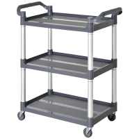 HOMCOM 3-Tier Utility Cart Large Rolling Storage Trolley with 3 Shelves Metal Clean Service Cart, Restaurant, Hotel, Livingroom, Silver and Grey(m-2)