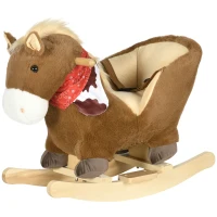 Qaba Baby Rocking Horse, Riding Horse, Plush Animal Rocker with Realistic Sound, Pedals for Ages 18-36 Months, Brown(m-1)