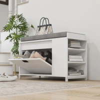 HOMCOM Shoe Storage with Seat, Upholstered Hallway Bench, Shoe Bench with Flip Drawer and Side Rack for 6 Pairs of Shoes(m-1)