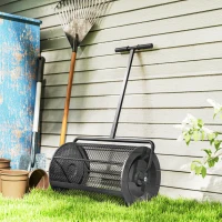 Outsunny 24 Inch Compost Spreader, Peat Moss Spreader with 24.4"/26.4" Height Adjustable Handle, Soil Spreader for Lawn, Black(m-8)