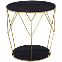 HOMCOM 18" Modern Round Coffee Table with Storage, Metal Zig Zag Frame, Accent Cocktail Table for Living Room, Bedroom, Black and Gold(m-2)