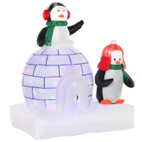 HOMCOM 5 ft Lighted Christmas Inflatables Outdoor Decorations Penguins with a Scarf and Igloo, Rotating Colorful Light, Holiday Yard Christmas Decor(m-11)