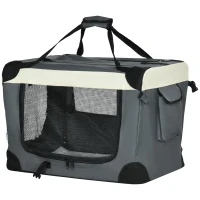 PawHut 24" Foldable Pet Carrier with Removable Mat, Breathable Mesh, Soft Side Pet Travel Crate for Cat & Miniature Dogs, Grey(m-2)