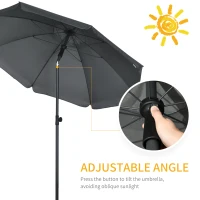 Outsunny 6ft Beach Umbrella, Outdoor Sun Shade Parasol with Push Button Tilt, Ruffled  UV50+ Vented Canopy, Dark Grey(m-5)