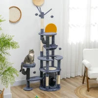 PawHut 71" Cat Tree, Cat Tower with Scratching Posts, Sisal Pad, Cat Condo, Bed, Hammock, Platforms, Toy Balls, Dark Grey(m-8)