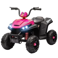 Qaba 12V Kids ATV with Spring Suspension, Forward & Reverse, LED Lights, Music, MP3, Pink(m-1)