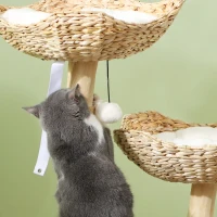 PawHut 37 Inch Modern Cat Tree w/ Wooden Scratching Posts, Condo, Beds, Cushions, Toy Balls & Anti-Tip Kit(m-9)