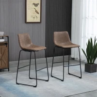 HOMCOM Bar Height Bar Stools Set of 2, Vintage PU Leather Bar Chairs, Kitchen Stools with Footrest for Home Bar, Tan Brown(m-10)
