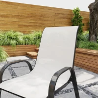 Outsunny Set of 2 Outdoor Dining Chairs, Stackable Lawn Chairs with High Back, Breathable Mesh Seat for Garden Porch, Light Grey(m-7)