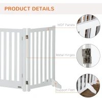 PawHut 31.5"H Foldable Dog Gate with Door, 3 Panels Freestanding Pet Gate Barriers Indoor with Support Feet, Puppy Fence for Small Medium Dogs, White(m-7)