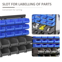 DURHAND Wall Mounted Storage Bin Rack Tool Organizer with 30 Bins, Pegboard for Garage Workshops Blue(m-6)