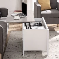 HOMCOM Lift Top Coffee Table with Hidden Storage Compartment and Open Shelves, Lift Tabletop Pop-Up Center Table for Living Room, White(m-10)
