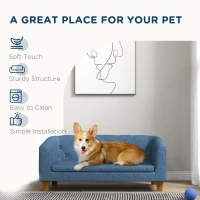PawHut Raised Dog Sofa, Elevated Pet Couch for Small and Medium Dogs, with Removable Soft Cushion, Anti-Slip Pads, Simple Installation, Blue(m-5)