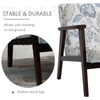 HOMCOM Mid-Century Modern Accent Chair Retro Fabric Armchair Wooden Arm Upholstered Lounge Chair for Living Room Floral(m-6)