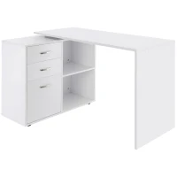 HOMCOM L-Shaped Desk, Computer Corner Desk with Storage Shelf, Drawer, PC Table Home Office Workstation, White(m-2)
