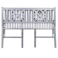 Outsunny Foldable Garden Bench, 2-Seater Patio Wooden Bench, Loveseat Chair with Backrest and Armrest for Patio, Porch or Balcony, Grey(m-10)