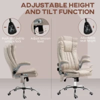 HOMCOM Vibration Massage Office Chair, High Back Heated Computer Chair with Flip-up Armrest & Swivel Wheels, Cream White(m-5)