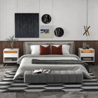 HOMCOM Bedside Table Set of 2, Side End Tables with Charging Station and USB Ports, LED Lights, 19" x 17" x 22", White(m-1)