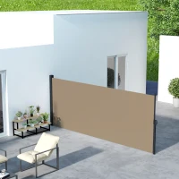 Outsunny 13' x 5' Retractable Side Awning, Outdoor Privacy Screen for Garden, Hot Tub, Balcony, Terrace, Pool, Khaki(m-8)