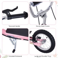 HOMCOM Kick Scooter for Children 5+ Years, Adjustable Height, with Large Inflatable Wheels, Dual Brakes - Pink(m-6)
