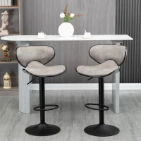HOMCOM Adjustable Bar Stools Set of 2, Swivel Counter Height Barstools, Leathaire Upholstered Kitchen Island Stools with Back, Footrest and Steel Base, Taupe Grey(m-1)
