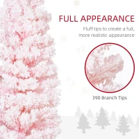 HOMCOM 5ft Flocked Christmas Tree, Pencil Christmas Tree with Realistic Branch Tips, Folding Metal Stand, Pink(m-5)