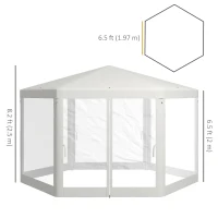 Outsunny Φ13' Hexagon Party Tent Patio Gazebo Outdoor Activity Event Canopy Quick Sun Shelter Pavilion with Netting Mesh Sidewall Cream White(m-3)