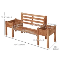 Outsunny Wood Outdoor Bench with Planter Boxes 2-Seater Garden Bench with Slat Seat and Back Dark Brown(m-3)