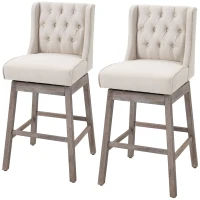 HOMCOM Bar Height Bar Stools Set of 2, 180 Degree Swivel Barstools with Solid Wood Footrests and Button Tufted Design, 30" Seat Height Bar Chairs for Kitchen Island, Beige(m-11)