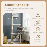 PawHut 57.5" Cat Tree for Indoor Cats with Scratching Posts, Cat Condo with Hammock, Bed, Toys, Grey(m-4)