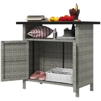 Outsunny Wicker Outdoor Storage Cabinet with Two Doors and Shelf for Outdoor Pool Towel Storage, Gray(m-1)