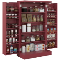 HOMCOM Freestanding Kitchen Pantry, Kitchen Storage Cabinet with 5-Tier Shelf, 12 Spice Racks, Adjustable Shelves, Red(m-11)