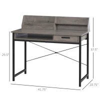 HOMCOM Industrial Computer Desk with Drawer and Open Shelves, Writing Table with Hutch for Home Office, Grey(m-3)