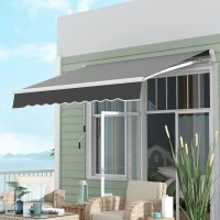 Outsunny 8' x 6.5' Manual Retractable Awning with LED Lights, Aluminum Sun Canopies for Patio Door Window, Dark Grey(m-8)