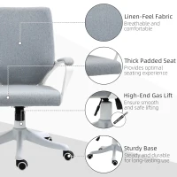 Vinsetto Mid Back Home Office Chair, Ergonomic Task Computer Desk Chair with Lumbar Back Support, Adjustable Height, and Padded Armrests, Grey(m-6)