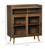 HOMCOM Kitchen Cabinet Storage Sideboard Server Console Buffet Table with Framed Glass Doors  Brown(m-3)