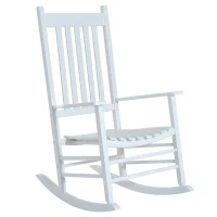 Outsunny Outdoor Rocking Chair, Patio Wooden Rocking Chair with Smooth Armrests, High Back for Garden, Balcony, Porch, Supports Up to 352 lbs, White(m-1)