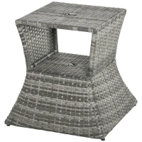 Outsunny Outdoor Side Table with Umbrella Hole, 2 Tier Rattan Wicker End Table with Storage Shelf, All Weather for Outdoor, Patio, Garden, Backyard, Mixed Gray(m-11)