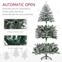 HOMCOM 5 Foot Artificial Flocked Christmas Tree with Snow, Metal Stand, Hinged Xmas Tree for Home Office Holiday(m-6)